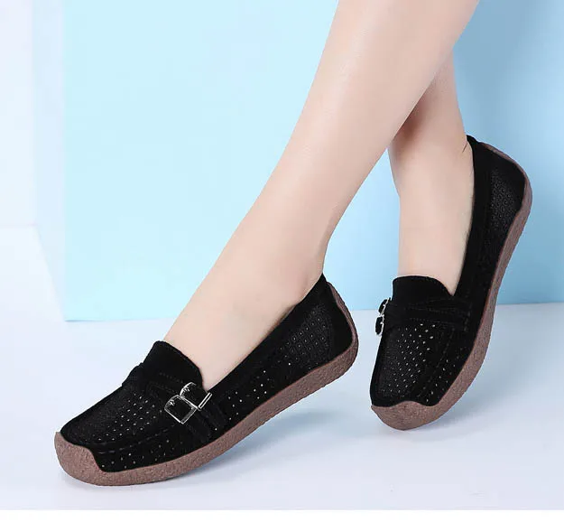 

LIHUAMAO Cow suede leather loafers for women flats slip on square toe ladies casual shoes breathable comfortable skid resistance
