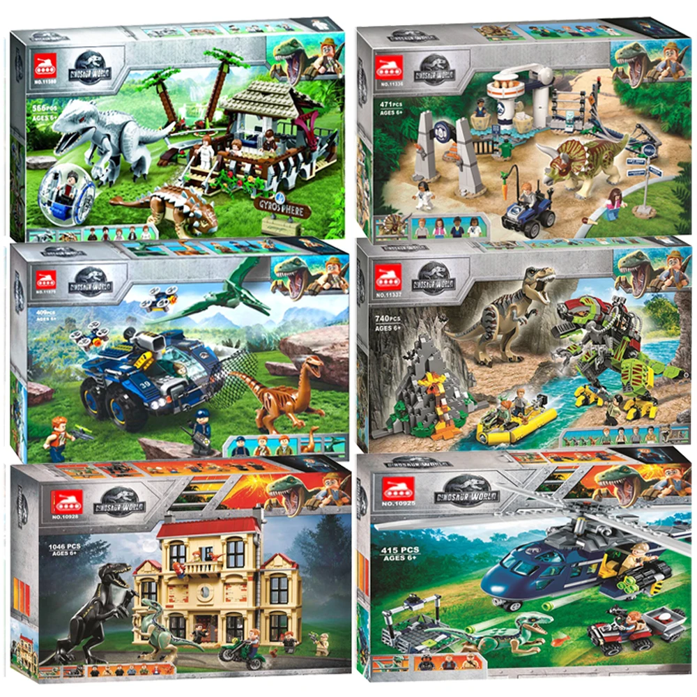

2021 Jurassic Dinosaur World Fallen Kingdom Velociraptor Rex Movies Dinosaurs Blocks Educational Toys Model for Christmas Gift