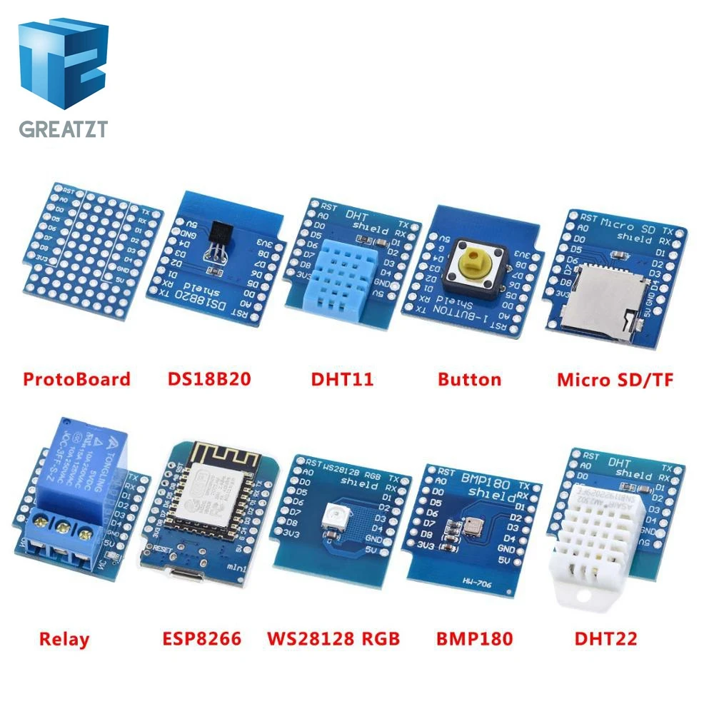 Макетная плата Esp8266 D1 Mini Pro Nodeu Ws2812 Rgb Dht11 Dht22 Am2302 реле Ds18b20 Bmp180 двигатель для Wemos