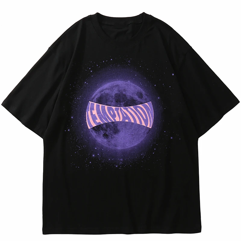 

Oversized Black T-Shirt for Men Streetwear T-Shirt Hip Hop Temptation Letter Print Harajuku Summer Short Sleeve Tshirt Tops Tees