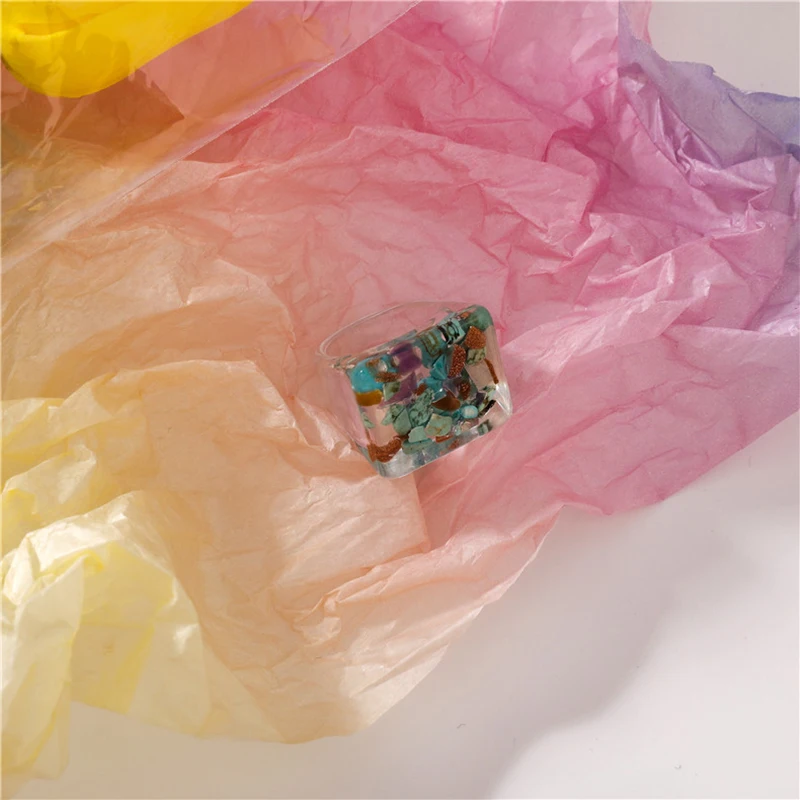 

New Korean Transparent Colourful Acrylic Resin Geometric Square Rings Women Party Jewelry Vintage Ring Fruit Ring Cute Romantic