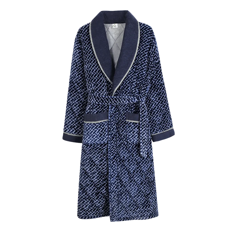 Для мужчин банные халаты роскошные бархатные Для мужчин Robe купить напрямую из Китая, банный халат 3 Слои ватник теплая хлопковая зимняя Домашняя одежда кимоно Ночной халат - Цвет: 96306-B