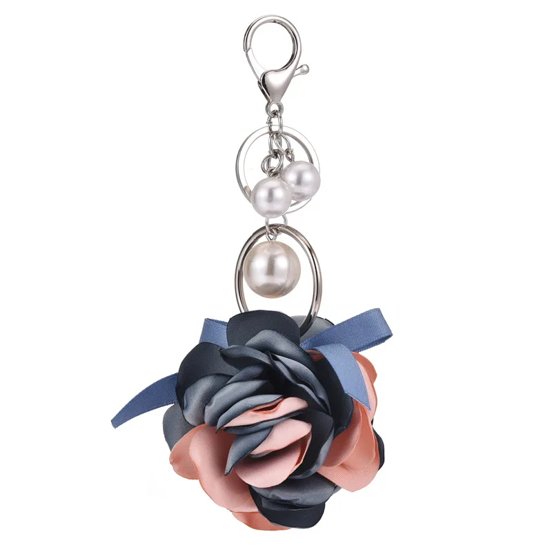 New Fashion Pearl Rose Ball Keychain   Creative Personality Charm Car Keychain   Ladies Trend Korean Bag Mobile Phone Keychain