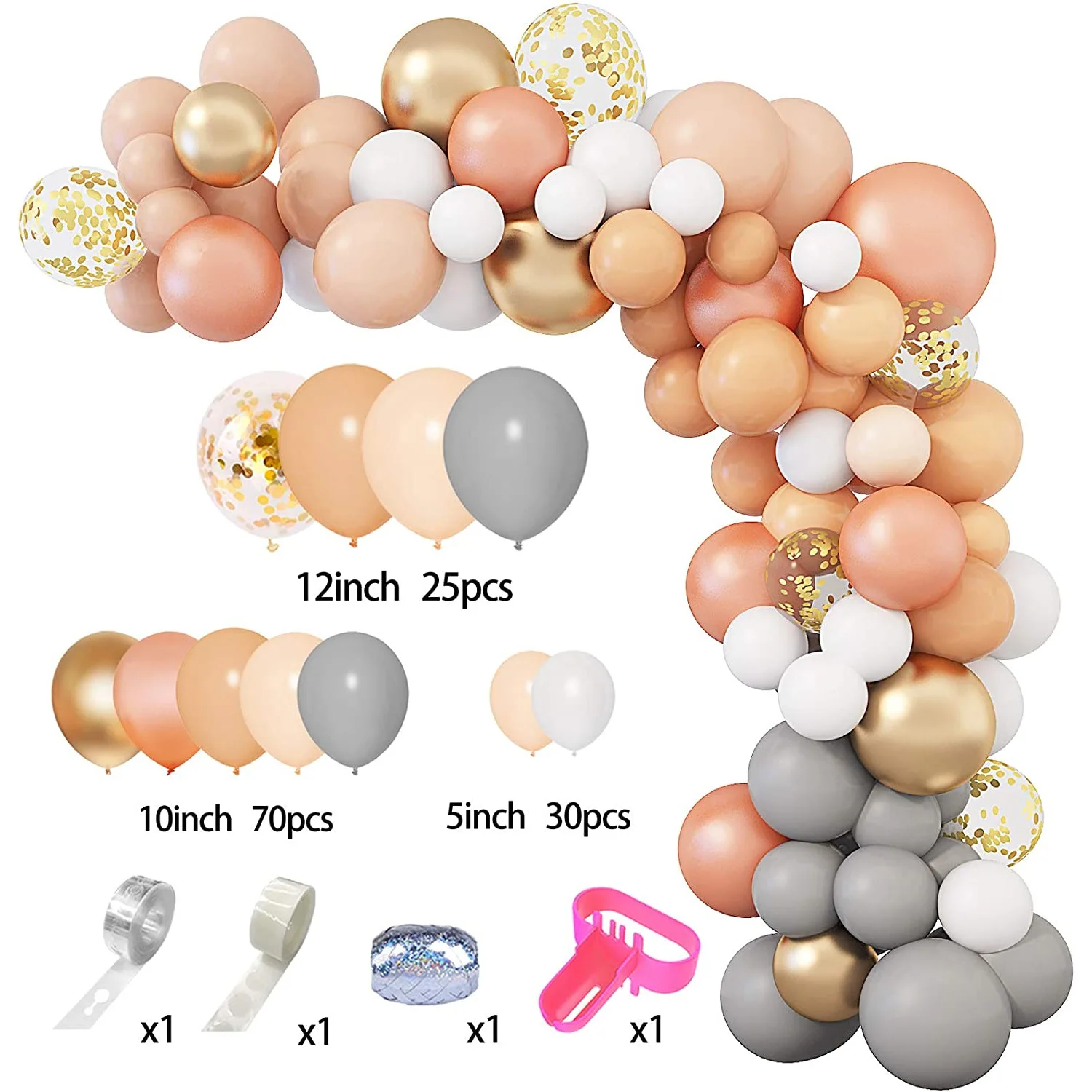 

2021 New 129 PCs Balloon Garland Arch Kit 12 Inch Peach Rose Gold Gray Balloon Wedding Birthday Party Decoration