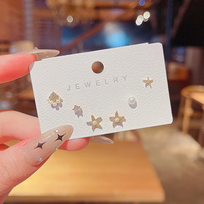 

S925 Silvers Micro Inlaid Set Earrings Starfish Simple Metal Drop Shipping Female Korean Jewellery for Women