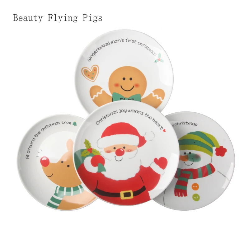 8 inch Christmas Santa Claus round ceramic dish tableware sashimi plate sushi snack cake steak salad storage decorative plate