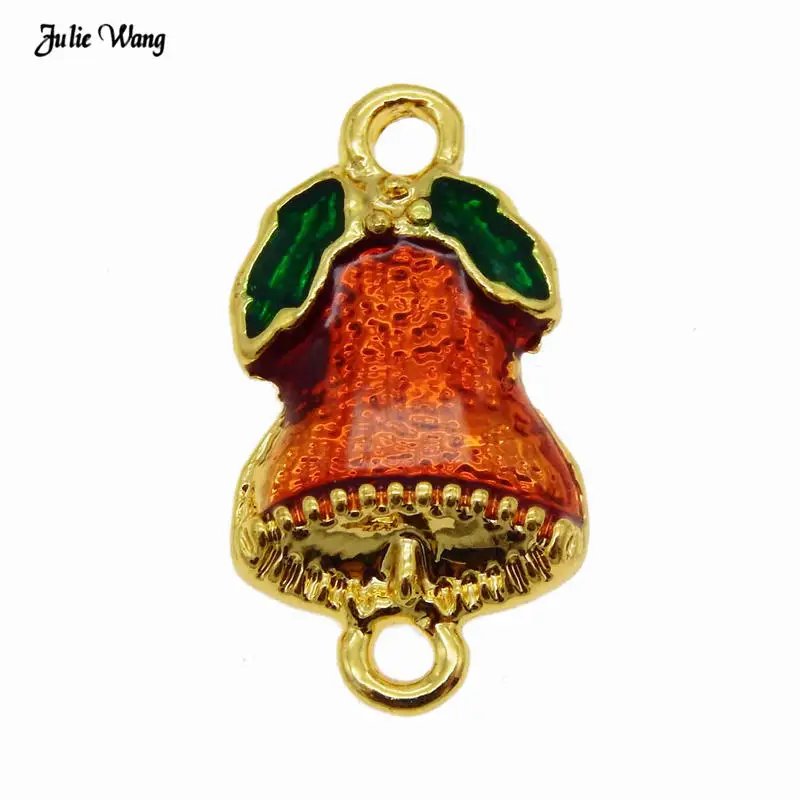 Bell 10pcs Julie Wang 5-10 шт. Колокольчик для елки эмалированная подвеска зеленый красный ожерелье изготовление сплава Рождественское украшение для дома Аксессуар Поиск - Окраска металла: Bell 10pcs