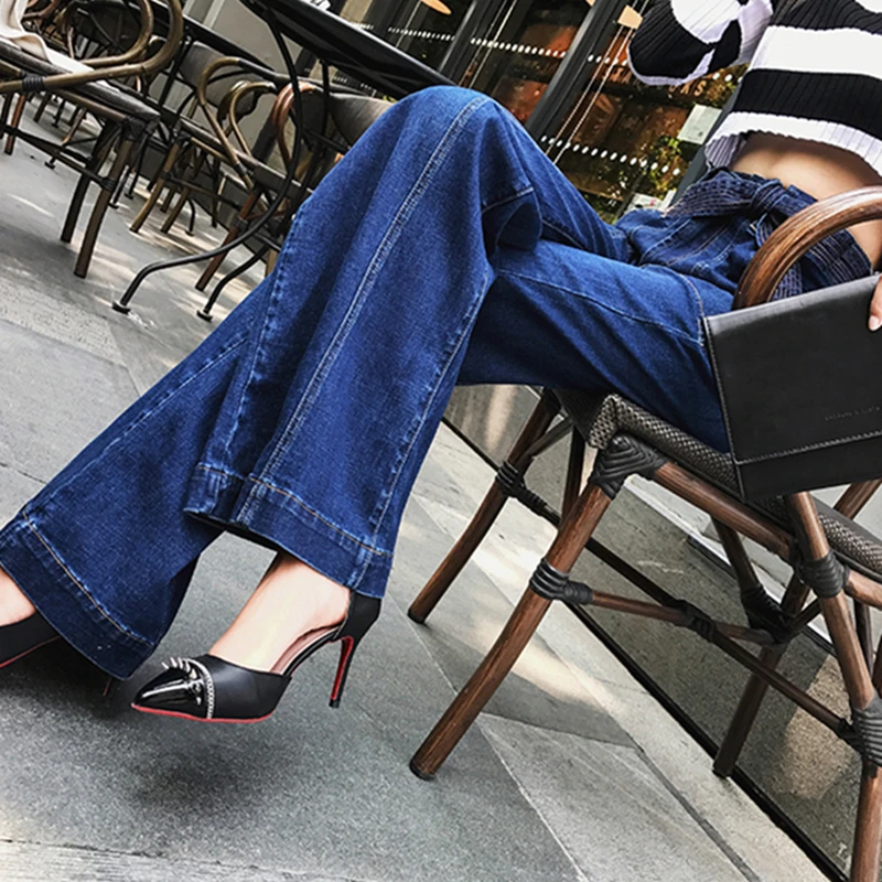 Большие размеры 2020 женские качественные джинсы с широкими штанинами модные