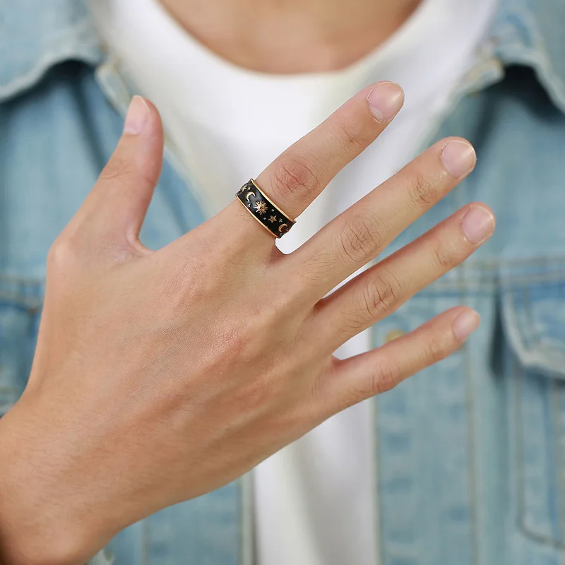 Простое обручальное кольцо для мужчин и женщин из нержавеющей стали с Луной