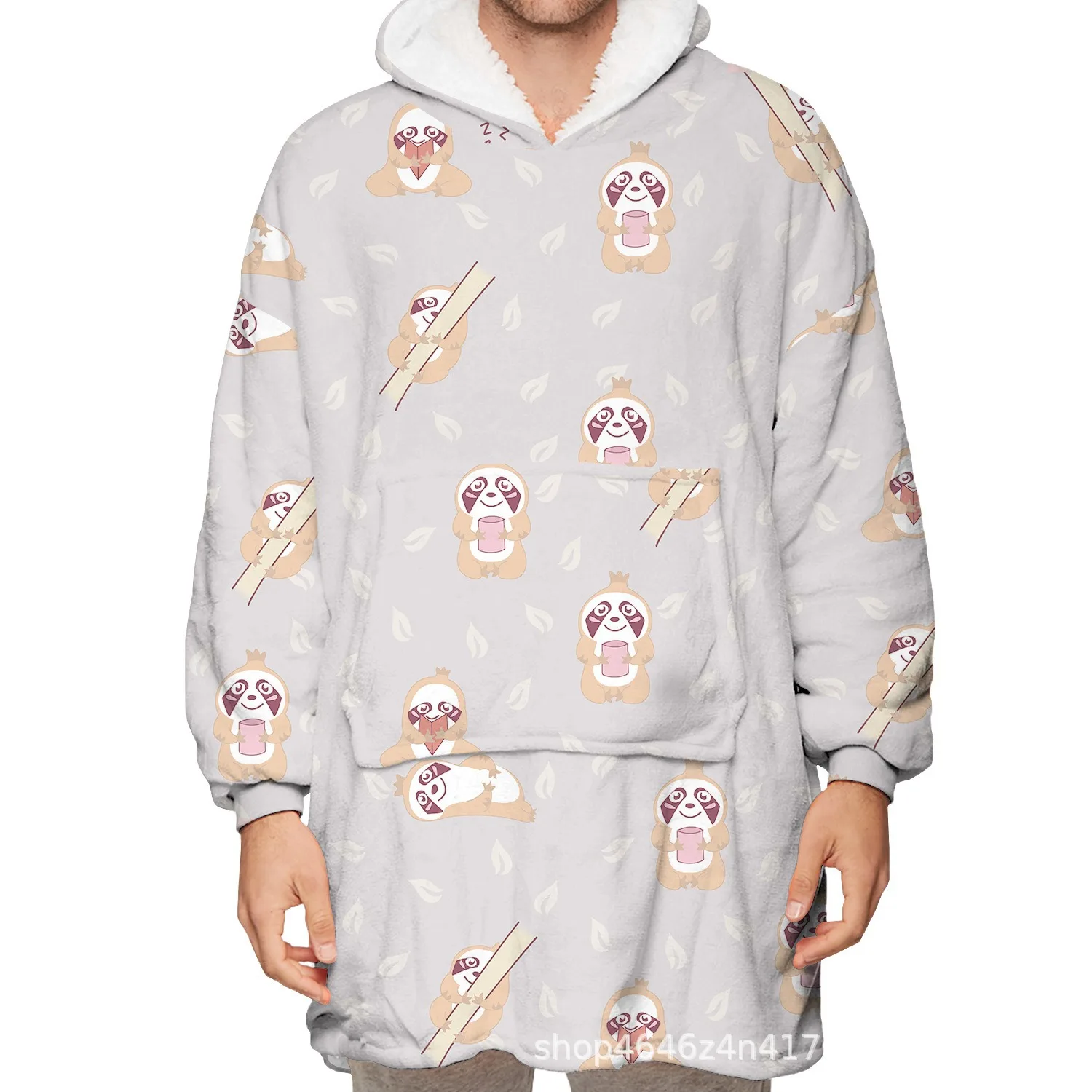 

European Modern Simple Digital Printing Autumn and Winter Warm Wearable Blanket Plush Soft Home Clothes