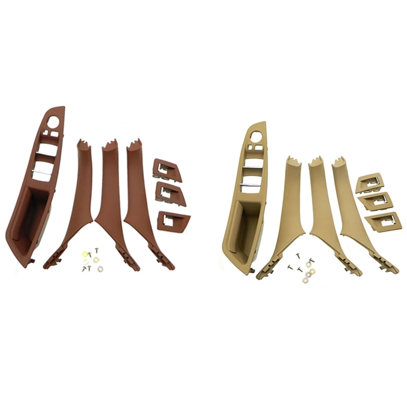 

2Set RHD Car Interior Door Handle Inner Door Panel Pull Trim Cover for -Bmw 5 Serie F10 F11 520 525, Red-Brown & Beige