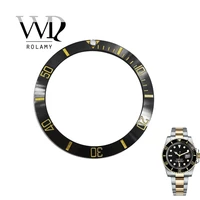 rolamy wholesale replacement black with gold writings ceramic bezel 38mm insert made for rolex submariner gmt 40mm 116610 ln