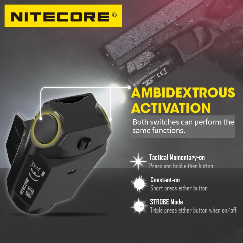 NITECORE NPL30 Weapon Light Tactical Gun Lamp 1200 Lumens LED Army Flashlight for Pistol Airsoft Picatinny Rail GR123A Battery | Лампы и