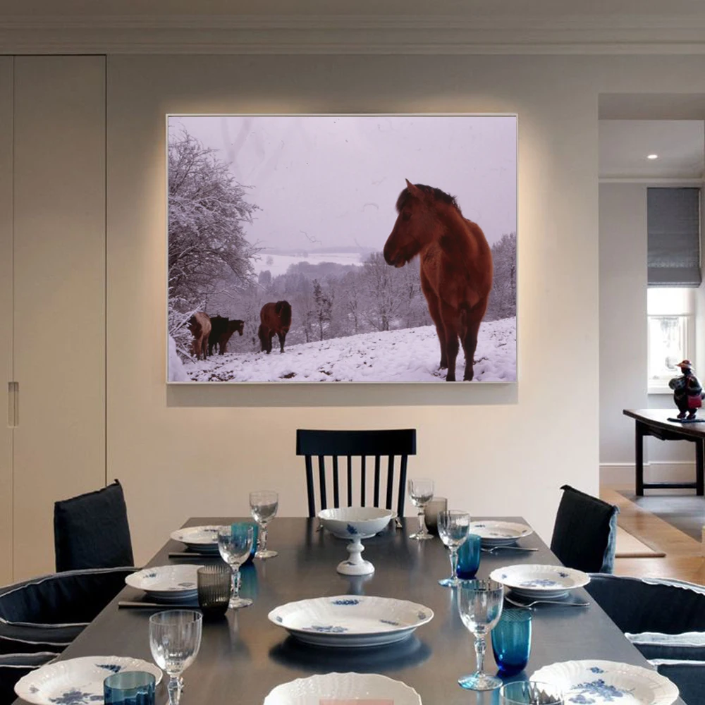 

Animal landscape oil painting snow pony art canvas painting living room corridor bar home decoration murals
