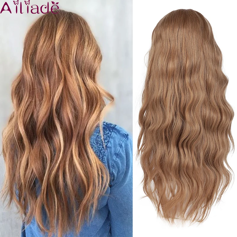 

AILIADE Long Wavy Brown Blonde Synthetic Wigs for African American Women Heat Resistant Fiber Middle Part Cosplay Wigs