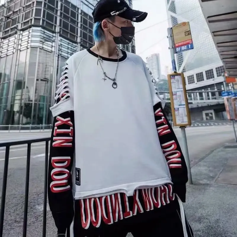 

HOUZHOU Gothic Clothes Graphic Hoodie Autumn Hooded Sweatshirt Japanese Streetwear Hip Hop Hole Fashion Hoodie Men Skateboard