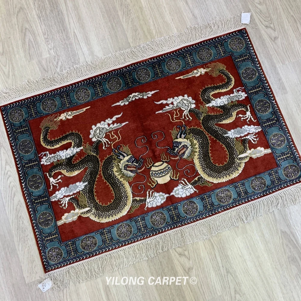 Yilong 2 'x 3' высокая плотность ковер Дракон гобелен красный маленький восточные