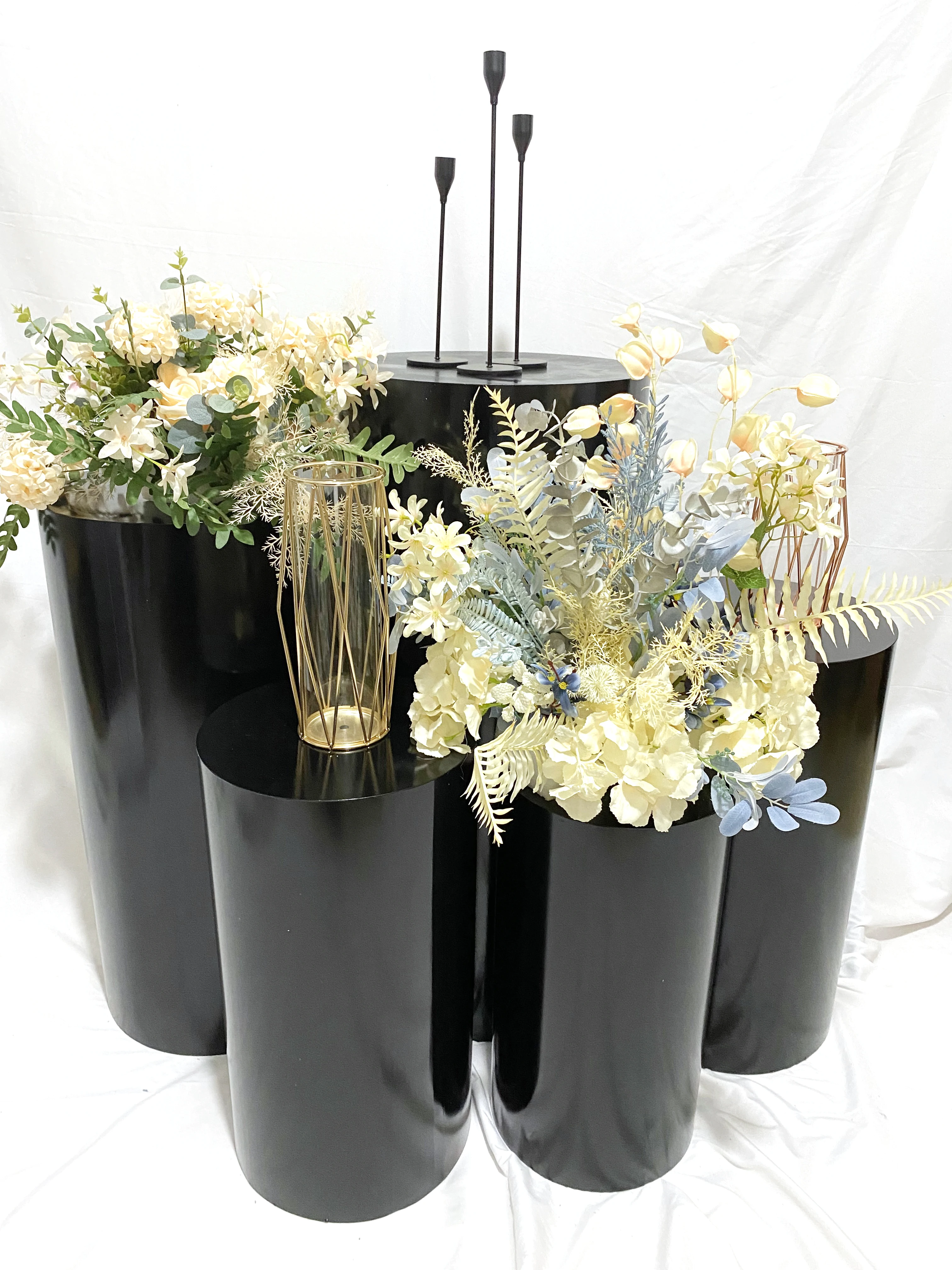 

5pcs/set Large Round Black Metal Cylinders Pedestal Display Wedding Props Background Party Birthday Decoration Home Decor