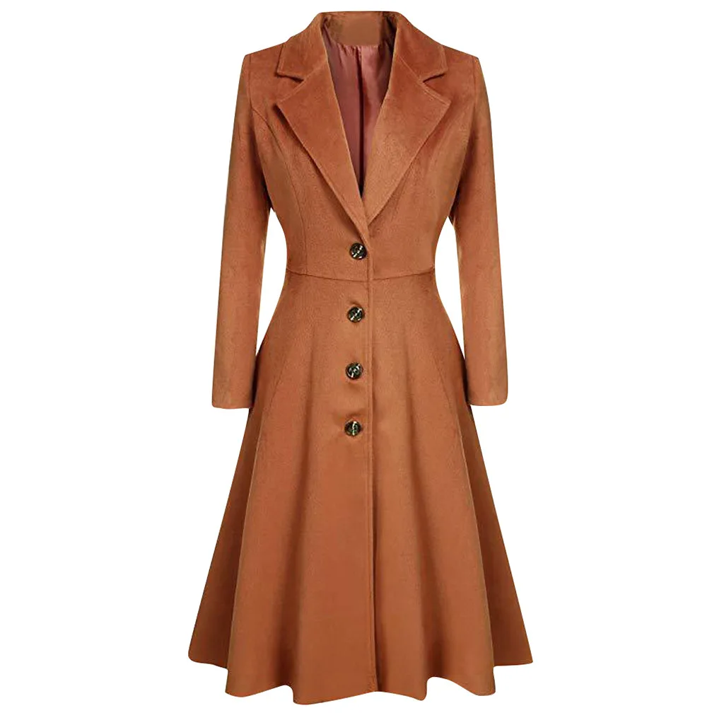 

Womens Winter Long Trench Coat Fashion windbreaker Slim Solid Lapel Button Jacket Ladies Casual Trench Overcoat Plus Size #40