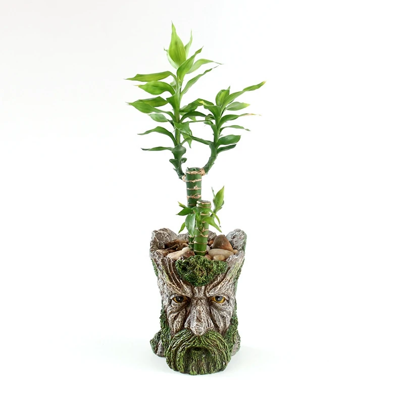 

Retro Old Man Face Statue Flower Pot Resin Planter with Drain Holes Container Without Plants for Decorative Gardening