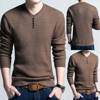 men long sleeve solid color buttons decor knitwear plus size bottoming sweater