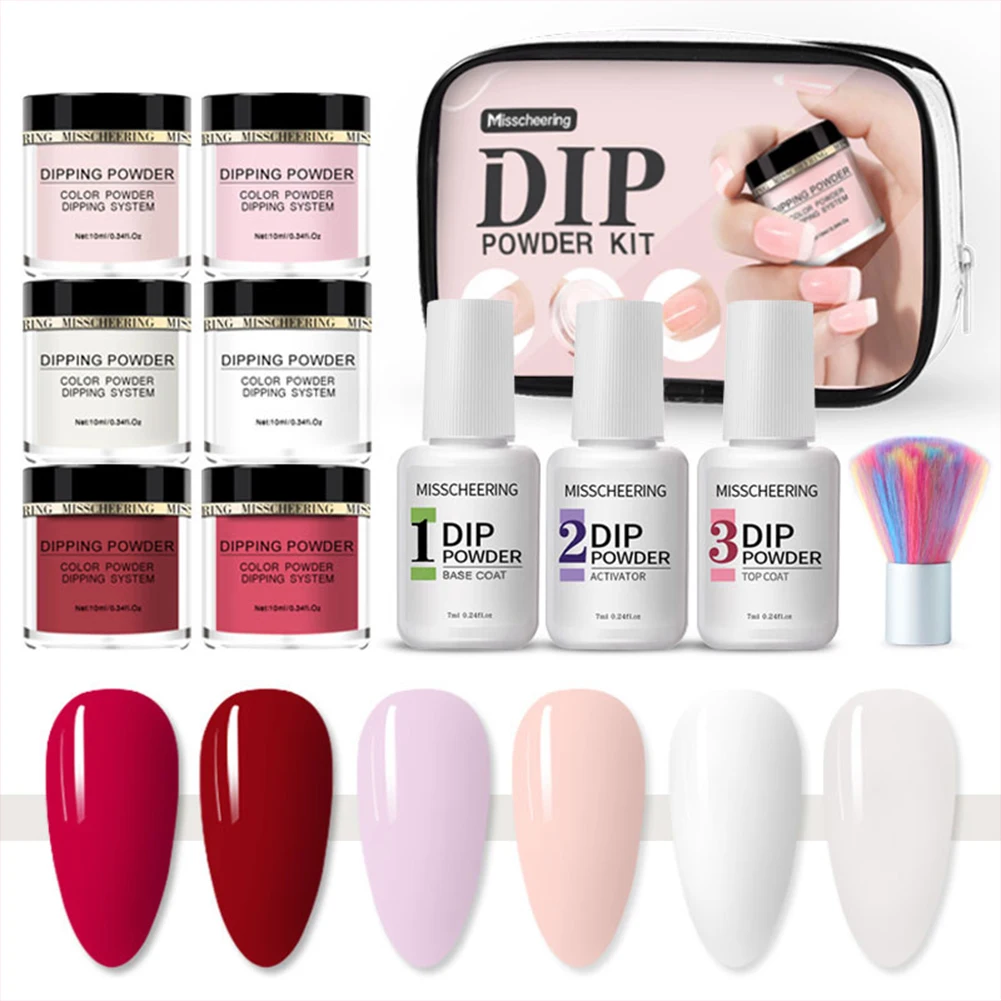 

Dip Powder Nail Kit Quick-Drying Dipping Powder Set with Base Coat Top Coat Activator for Nail Styling Modeling Dropshipping