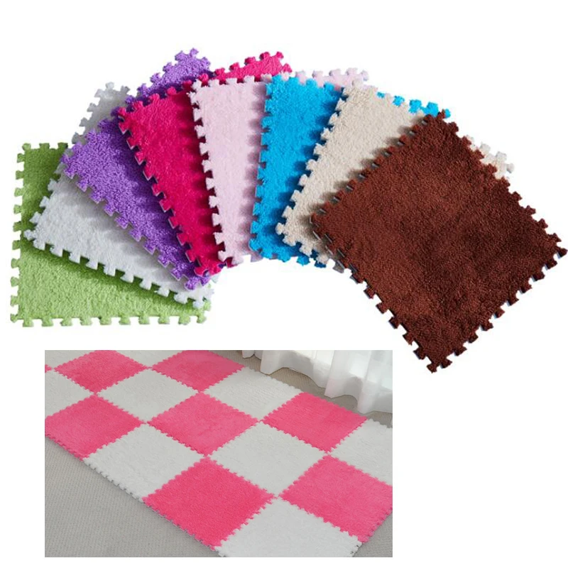 

1pcs 30x30CM EVA Foam DIY Puzzle Mat Long Hair Villi Shaggy Mat Plush Soft Area Rug Children Baby Playmat
