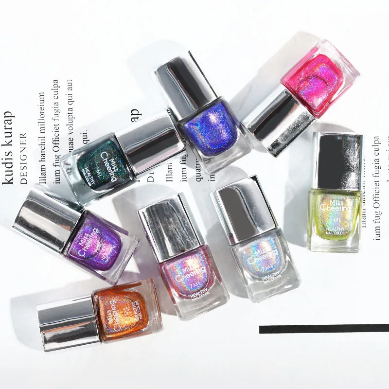 

TXD New holographic laser sequined nail polish colorful series 7ml clear lacquer shiny nail water-based top coat