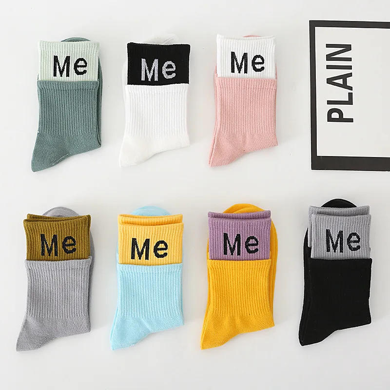 

New double luokou couple mid-tube socks with personalized letters ME jacquard women's socks college style spot cotton socks