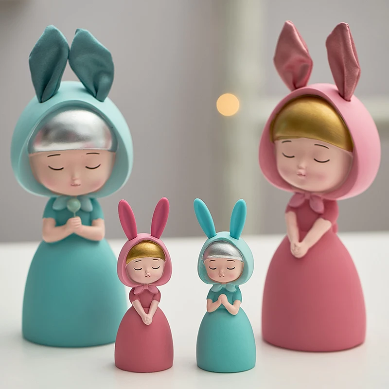 

Nordic Girl Miniature Figurines Home Room Decor Crafts Statue Dream Rabbit Sculpture Resin Birthday Present Valentines Day Gifts