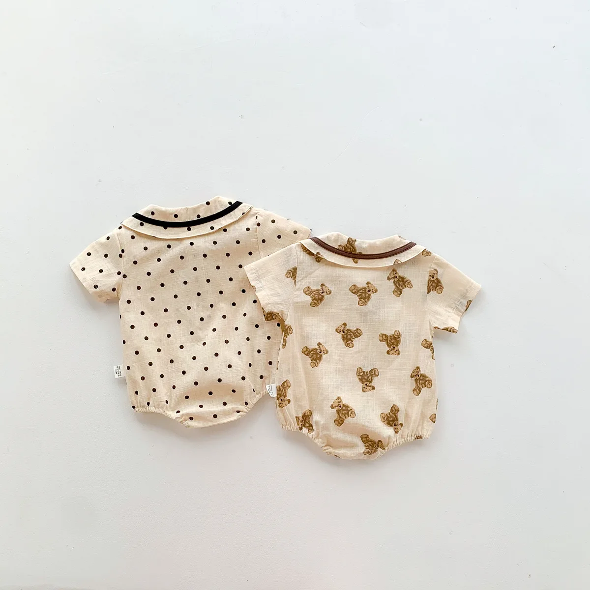

2021 Summer New Baby Short Sleeve Bodysuit Cotton Boys Clothes Infant Girl Bear Dot Print Jumpsuit Newborn Pajamas roupa de bebe