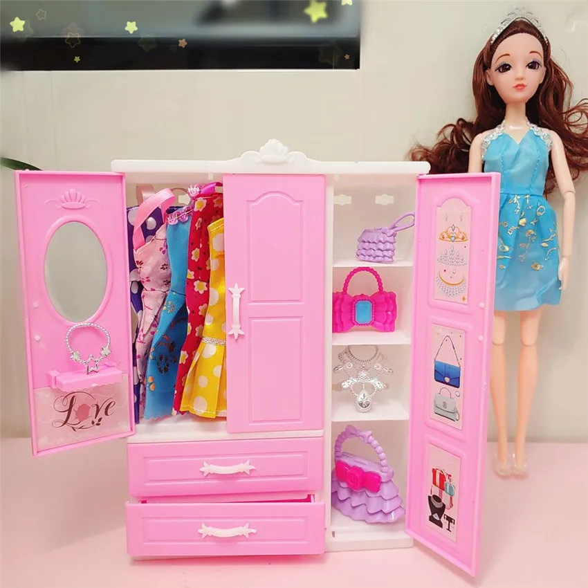 Fashion Dollhouse Furniture Closet Wardrobe For Barbie Dolls Accessories Toys Girl Gift