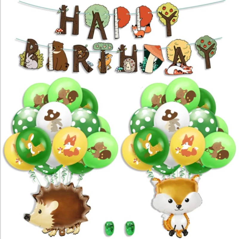 

Jungle Animal Latex Balloons Set Cartoon Rabbit Squirrel Fox Theme Banner Ball Children's Birthday Party Decoration Baby Shower