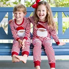 Рождественский детский пижамный комплект в полоску с Сантой Топ для маленьких девочек + штаны одежда для сна для малышей пижамы Рождественские наряды новогодняя Детская одежда