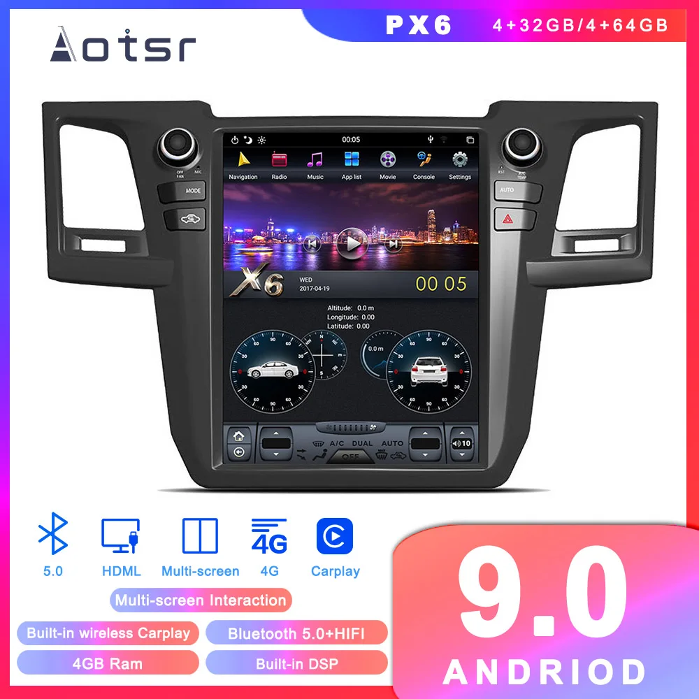 Автомобильный GPS навигатор в стиле Tesla на Android 9 0 для Toyota Fortuner/Hilux 2008 2015
