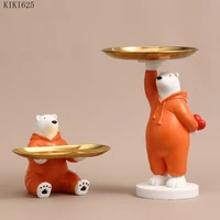creative orange clothes polar bear storage tray resin crafts cartoon animal sculpture candy key storage tray art home decoration