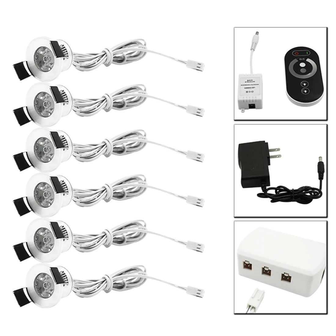 Dimmable 6 lamp set Светодиодный IARY 12В Мини светодиодный точечные потолочные светильники с регулируемой яркостью набор ламп с пультом дистанционного управления потолочные встраиваемые 1,5 Вт 27 мм отверстия Серебристые лампы для шкафа - Испускаемый цвет: Dimmable 6 lamp set