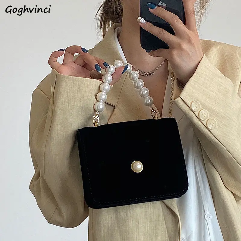 

Top-handle Bags Women Velour Black Messenger Shoulder Bag Party Luxury Ladies Mini Crossbody Chains Pearls Handbags Femme Bolsa