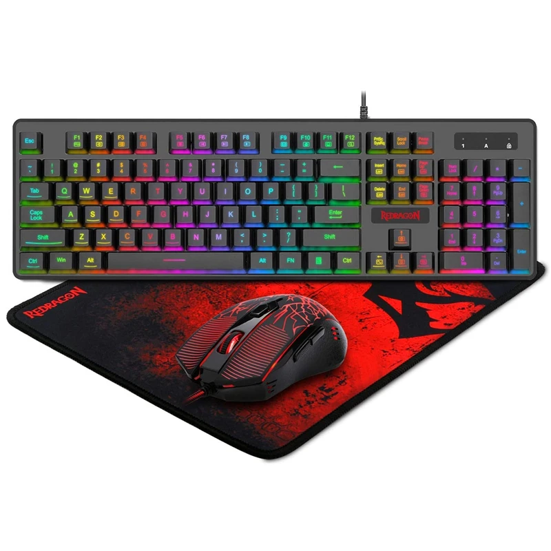 

Redragon S107 Gaming Keyboard Mouse Combo Large Mouse Pad Mechanical Feel RGB Backlit 3200 DPI Mouse for Windows PC Gamer