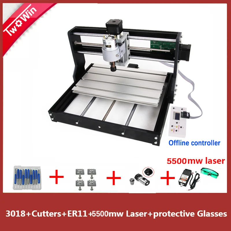 CNC 3018 Pro с автономным управлением, GRBL управления Diy Мини ЧПУ машина, 3 оси pcb фрезерный станок, лазерная гравировка древесины маршрутизатор - Цвет: 5500mw laser