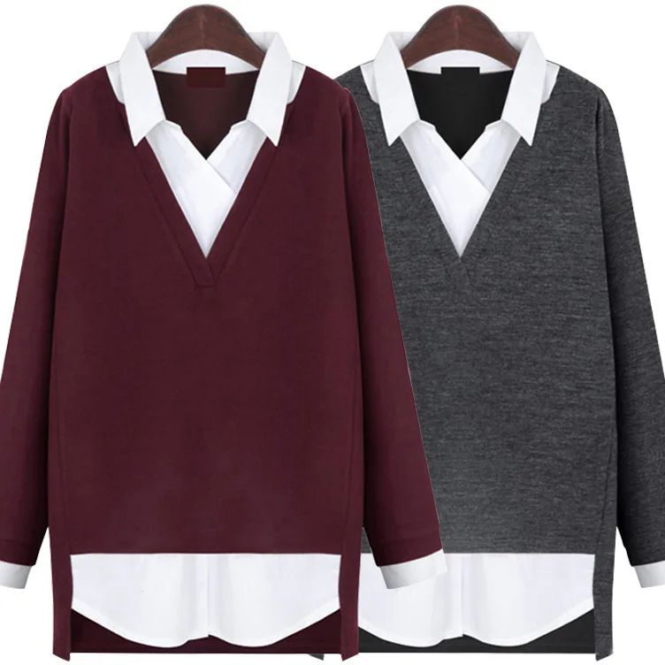 LANMREM 2020 High Quality summer Female Long Sleeve Turn-down Collar Patchwork Fake Two Pieces Woman Fashion Shirt Tops SA927 |