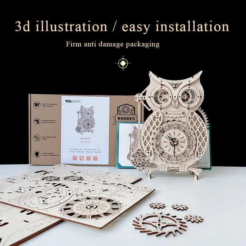 Креативные 3D Строительные Деревянные часы-сова очень сложная сборка модель