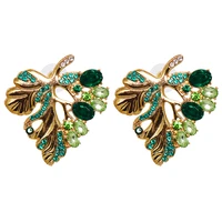 green leaf statement stud earrings for women elegant exquisite party stud earrings luxury crystal fashion jewelry hot sale ht261