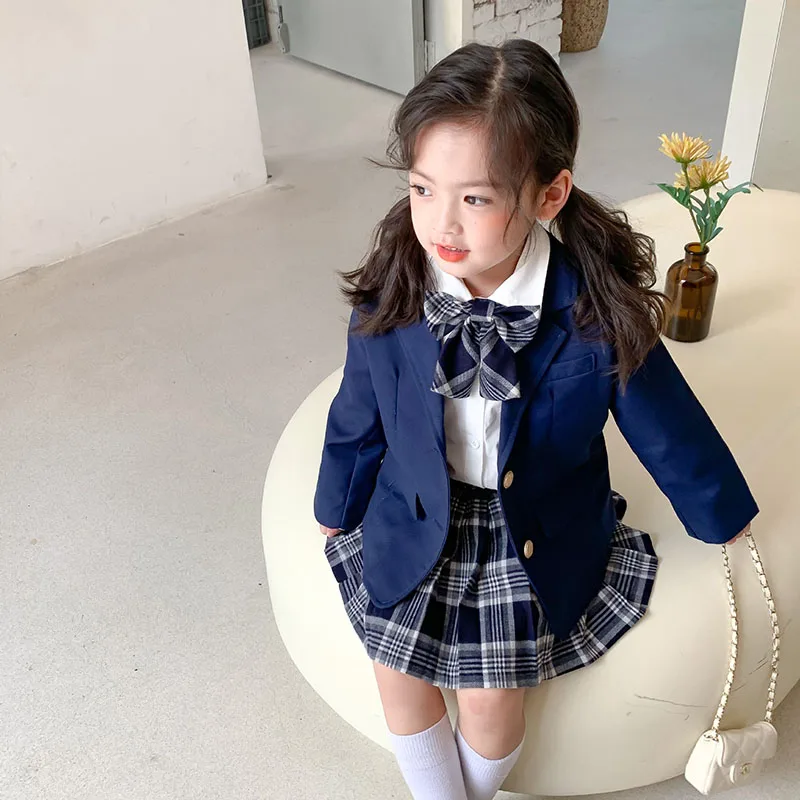 

2021 autumn new children's wear girls' uniform college style shirt + pleated skirt children's set 2-313