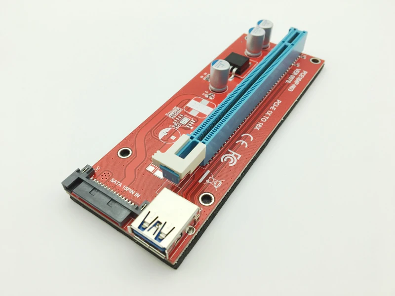 

Карта расширения Riser Red VER007S PCI Express, 1x до 16x PCI-E удлинитель USB 3,0, кабель 15pin SATA для майнинга биткоинов BTC, Antminer