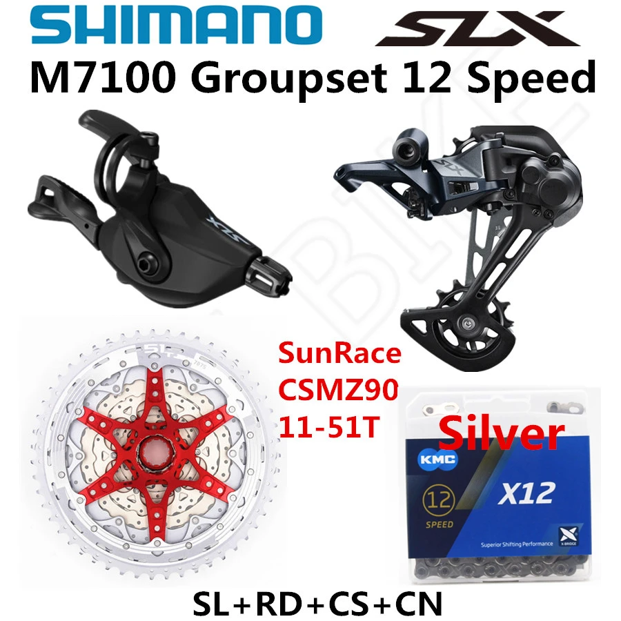 z90 S 51T X12 Silver SHIMANO DEORE SLX M7100 комплект горного велосипеда MTB 1x12-Speed 51T SL+ RD+ CSMZ90+ X12 M7100 переключатель заднего хода - Цвет: z90 S 51T X12 Silver