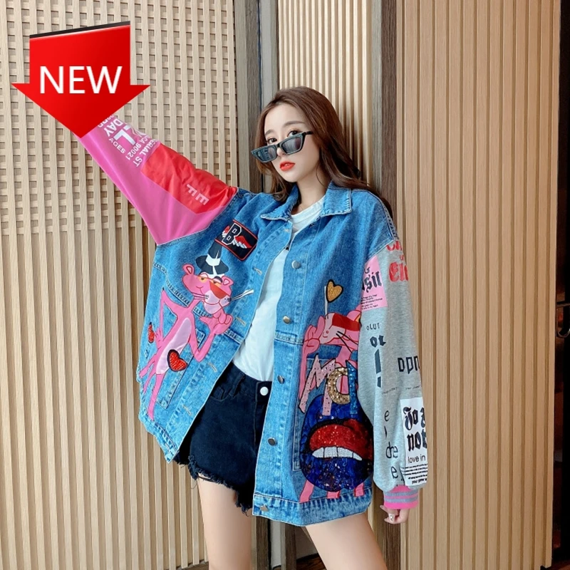 

Женская весенне-осенняя джинсовая куртка в стиле пэчворк