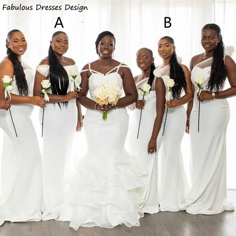 

Белое длинное платье подружки невесты с юбкой-годе 2023, прозрачное свадебное платье на одно плечо, африканская Арабская Женская подружка Honor