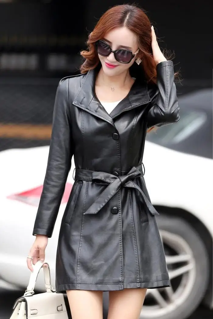 

New 2020 Fashion Leather Jacket Women Warm Winproof Long Faux Leather Jacket Spring Autumn Slim Jaqueta Couro Plus Size