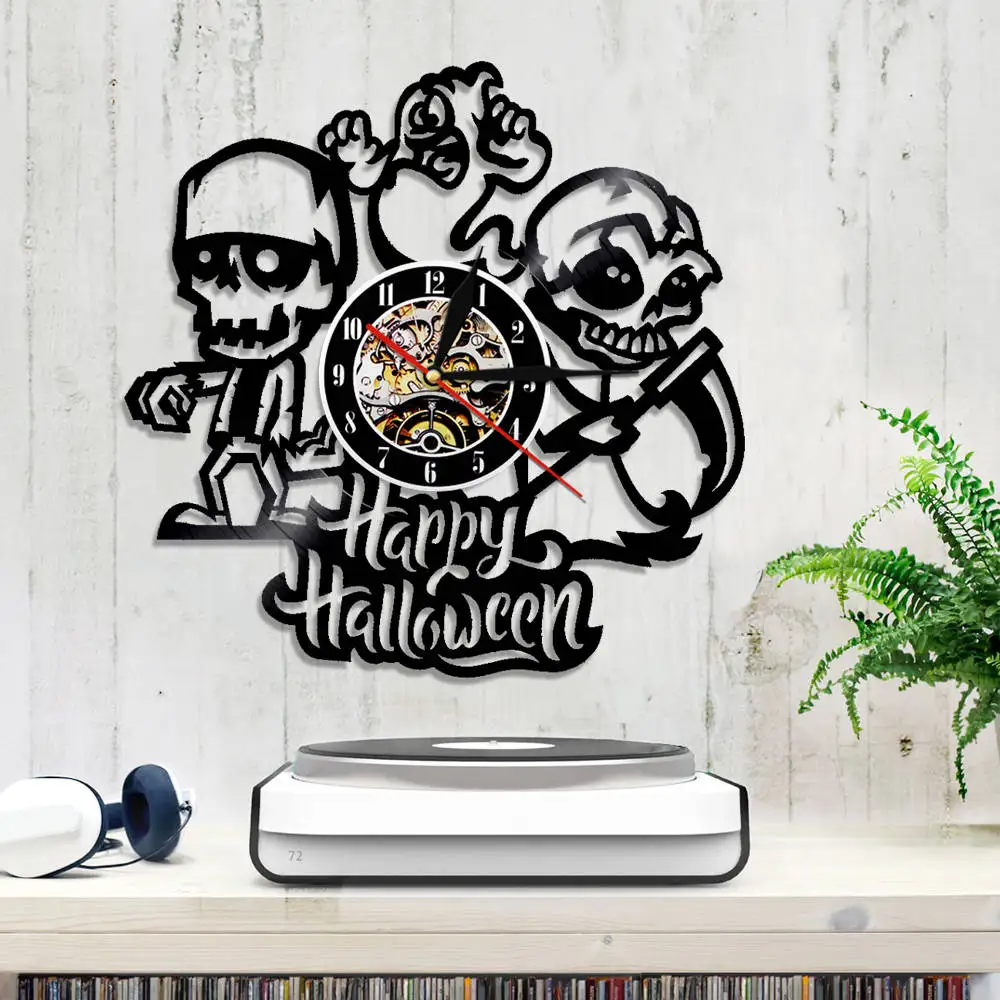 Креативные декоративные часы на Хэллоуин уникальный подарок сделанные из винила